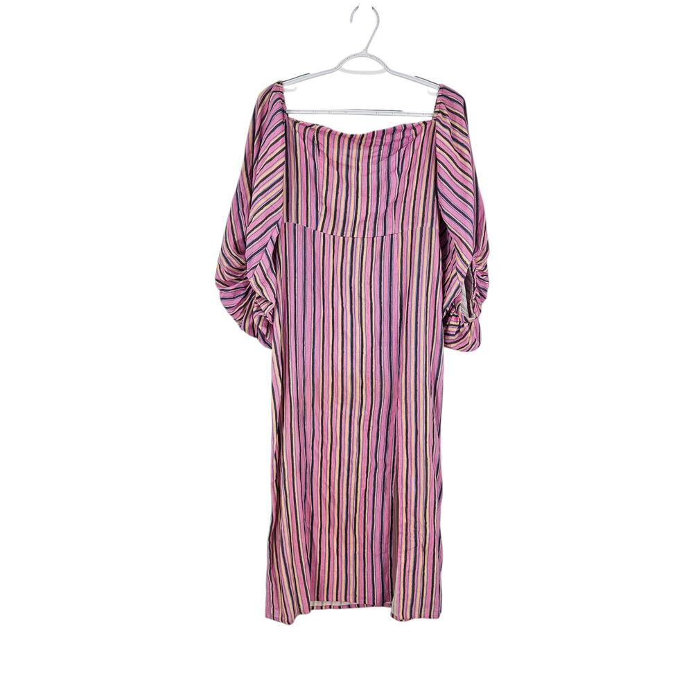 Laagam Caicos Dress Pink Yellow Striped Off Shoulder High Slit Mini Size L